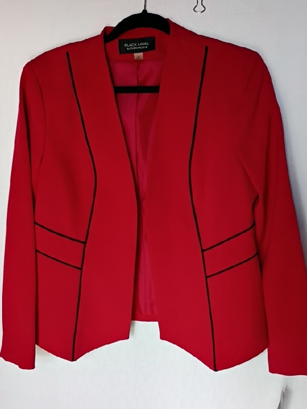 Evan Picone Women's Red Open-Front Blazer with Black Piping Size 10 - Picture 2 of 9